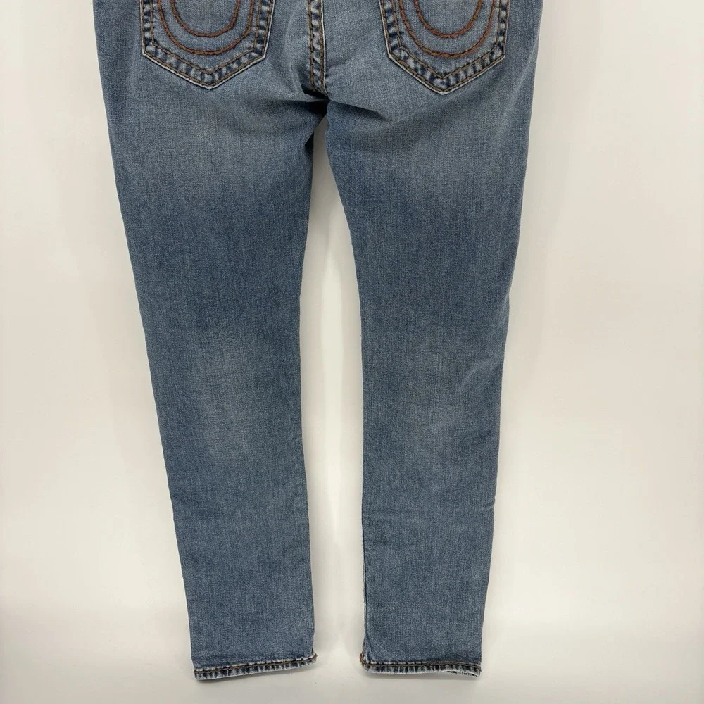 True Religion Rocco Relaxed Skinny Jeans 36X34 Thick Stitch Big T Flap Pocket